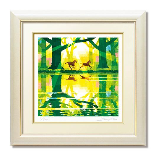 絵画 馬 和風 壁掛け インテリア 版画 風景画 玄関 おしゃれ 額入り