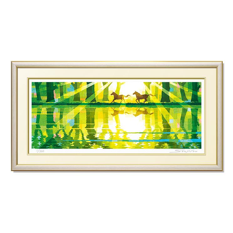 絵画 馬 壁掛け インテリア 版画 風景画 風水 黄色 玄関 おしゃれ 額