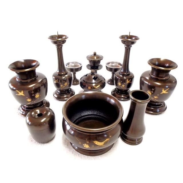 仏具 仏壇 仏壇用品 鞍馬 11具足 （梅にうぐいす 金入）銅長色 4.0寸送料無料