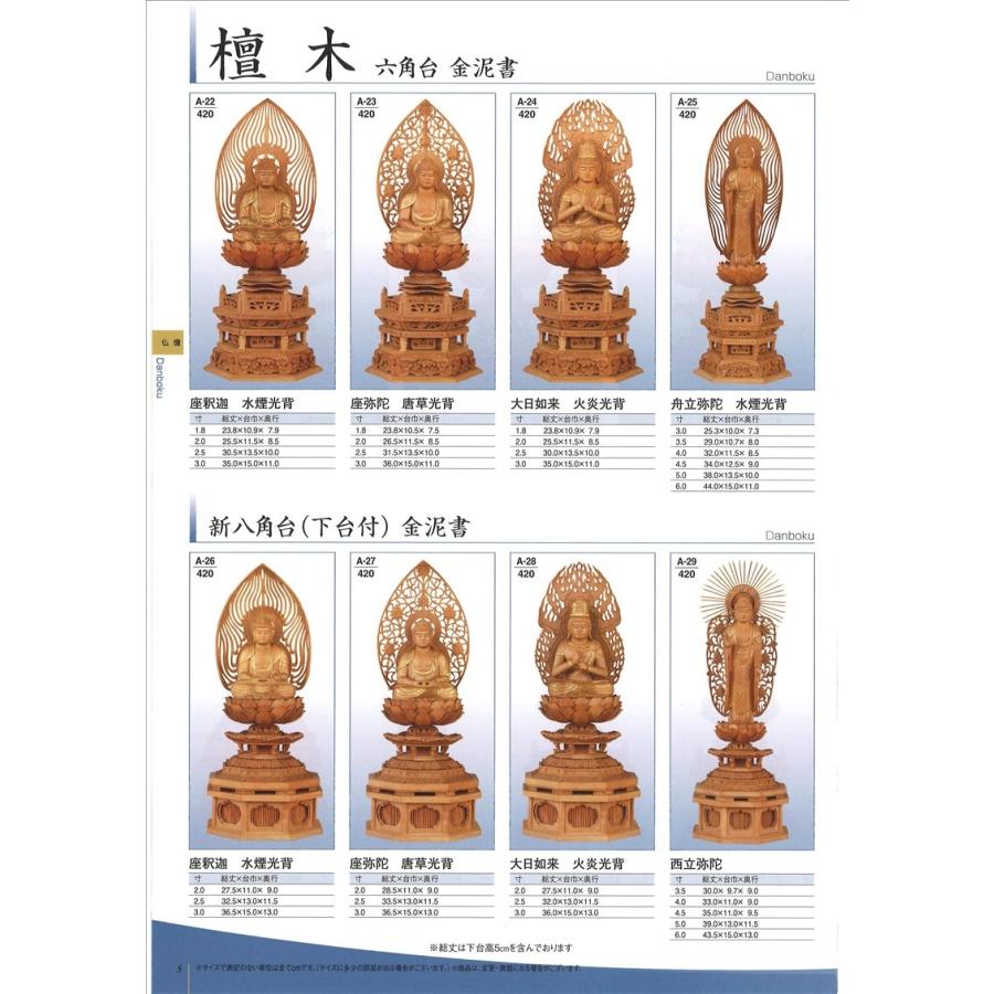 檀木　六角台　金泥書　舟立弥陀　水煙光背（標準）　4.5寸 【通販】