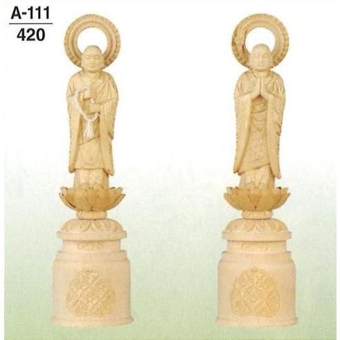 白木　脇仏　浄土宗（金泥付）　立両大師（善導大師・法然上人）　一対　3.5寸