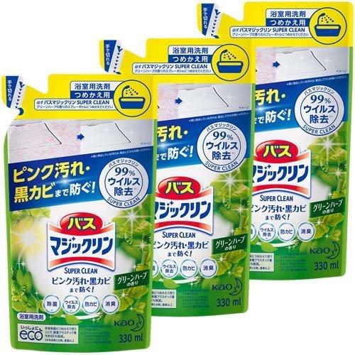 バスマジックリン お風呂用洗剤 スーパークリーン グリーンハーブの香り 詰め替え 330ml 3個セット バスマジックリン 爽快ドラッグ 通販 Yahoo ショッピング