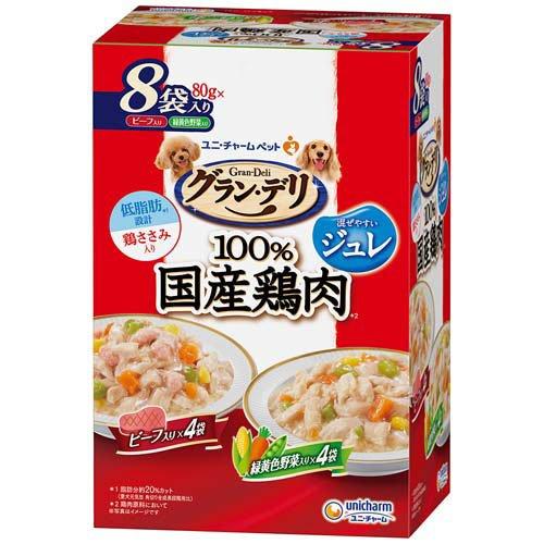 グラン・デリ 100％国産鶏肉 パウチ ジュレ 成犬用 ビーフ入り＆緑黄色 