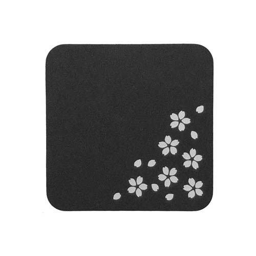 アイオン コースター 吸水 四角 ブラック 桜柄 9×9cm 671-BK ( 1枚