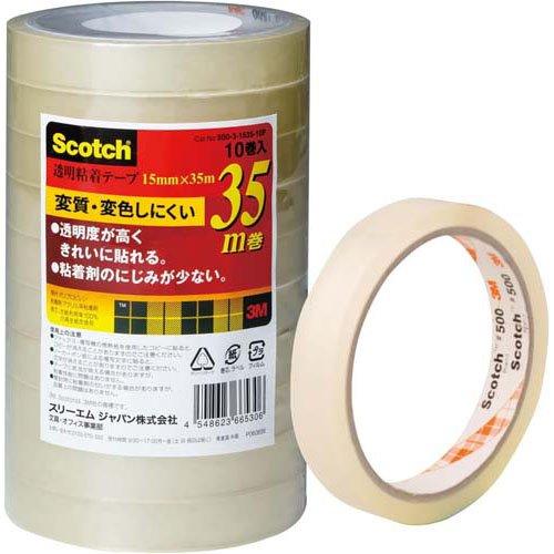 スコッチ 透明粘着テープ 15mm*35m 巻芯径76mm 500-3-1535-10P スコッチ 透明粘着テープ 15mm*35m 巻芯径76mm 500-3-1535-10P