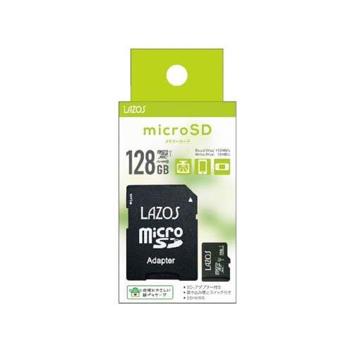 LAZOS microSDXCメモリーカード 128GB UHS-I U3 CLASS10 L-B128MSD10
