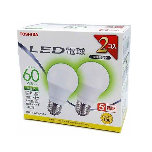 東芝 LED電球 E26 60W 昼白色広配光 LDA7N-G／K60V1RP ( 2個入