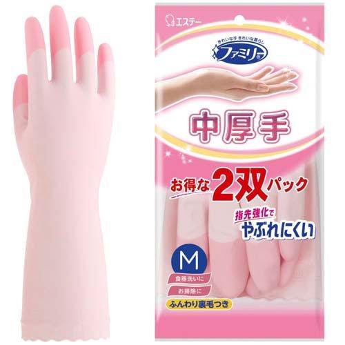 ファミリー ビニール 手袋 中厚手 指先強化 Mサイズ 2双パック 掃除
