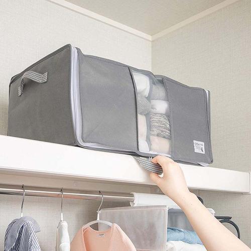 衣類用 出し入れ簡単 がばっと収納袋2 グレー Mサイズ 約48*32*24cm