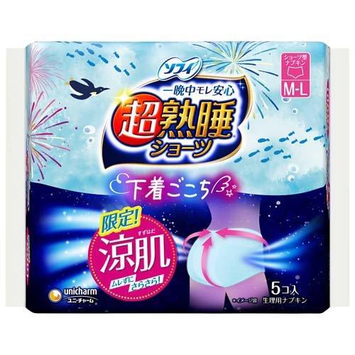 ソフィ 超熟睡ショーツ M-L 涼肌5枚入✖24袋　合計120枚 ソフィ 超熟睡 ショーツ 涼肌 M-L 生理用ナプキン 夜用 ( 5枚入