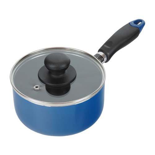 手軽に使える 少量調理 かちこれ ガラス蓋付ミニミルクパン14cm ブルー