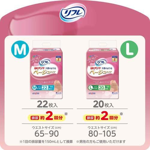 リフレ はくパンツ 下着のようなベージュタイプ 2回吸収 M ( 22枚入