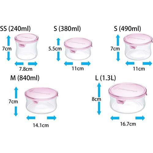 iwaki(イワキ) 耐熱ガラス 保存容器 パック＆レンジ ピンク 丸型 380ml