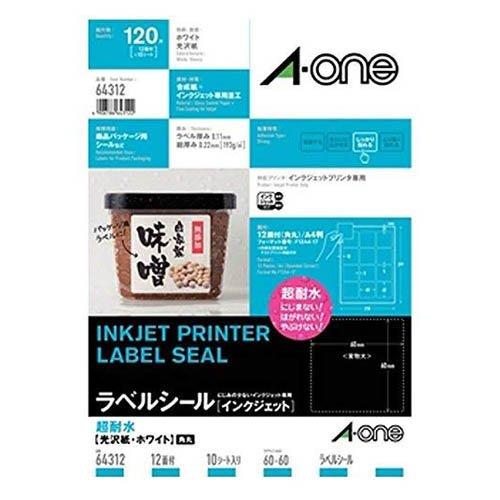 エーワン ラベルシール インクジェット 超耐水 光沢紙 12面 正方形 60