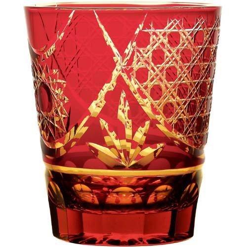 彩花切子 グラス タンブラー 赤 ケース販売 レッド＆アンバー 265ml HG250-26R ( 24個入 )