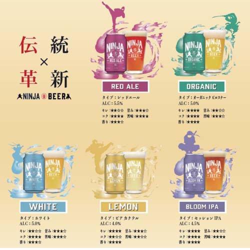 NINJA BEER 5種+グラスセット ( 350ml×5本入 )/ 日本ビール : 爽快