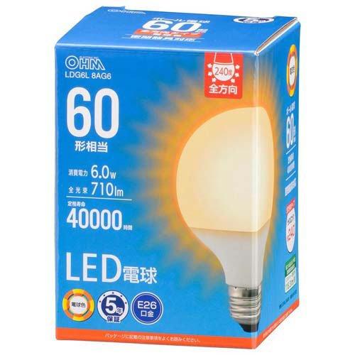 LED電球 ボール電球形 E26 60形相当 G80 電球色 ( 1個 )/ OHM