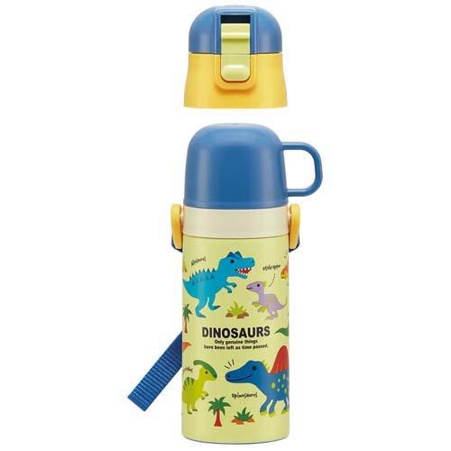 2WAYステンレス 子供用水筒 直飲み＆コップ飲み ディノサウルス 恐竜柄