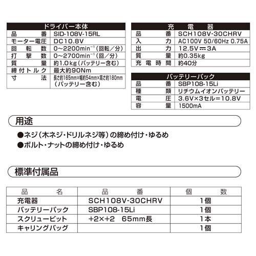 藤原産業 SK11 10.8V 充電インパクトドライバー SID-108V-15RLS 藤原産業 SK11 10.8V 充電インパクトドライバー SID-108V-15RLS