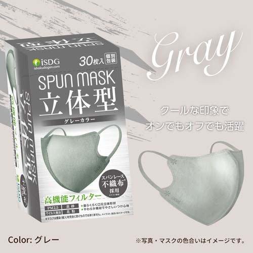 立体型スパンレース不織布カラーマスク 個包装 グレー ( 30枚入*5箱