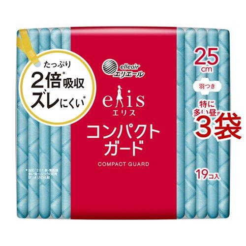 エリス コンパクトガード 特に多い昼用 羽つき 25cm ( 19枚入×3袋