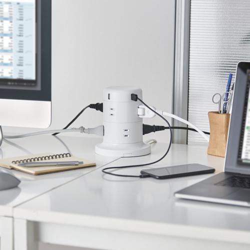 エレコム 電源タップ 8個口 2m 雷サージ ほこり防止 USBポート付 ホワイト ECT-0620WH ( 10セット )/ エレコム(ELECOM)の画像