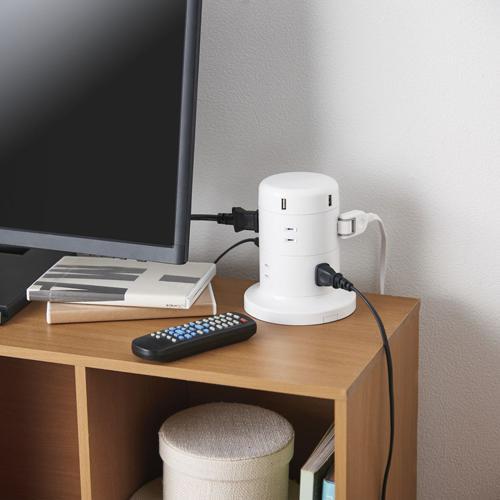エレコム 電源タップ 8個口 2m 雷サージ ほこり防止 USBポート付 ホワイト ECT-0620WH ( 10セット )/ エレコム(ELECOM)の画像