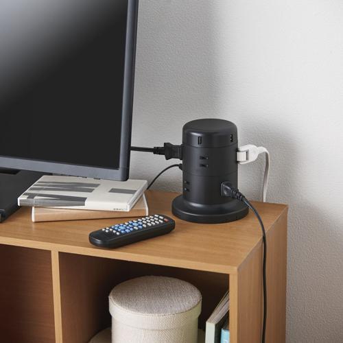 エレコム 電源タップ 8個口 2m 雷サージ ほこり防止 USBポート付 ブラック ECT-0620BK ( 10セット )/ エレコム(ELECOM)の画像