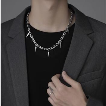 【Mainstream.K】メンズ 男性 シルバー925銀 トレンディ 角錐 スタッズ 鎖骨 個性的 チョーカー ヒップホップ アクセサリー 50+5cm ペンダント ネックレス_8
