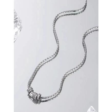 【Mainstream.K】メンズ レディース シルバー 925銀 ピカピカ 鎖骨 華奢 6連リング トレンディ 可愛い アクセサリー 贈り物 40/45/50cm ペンダント ネックレス_3