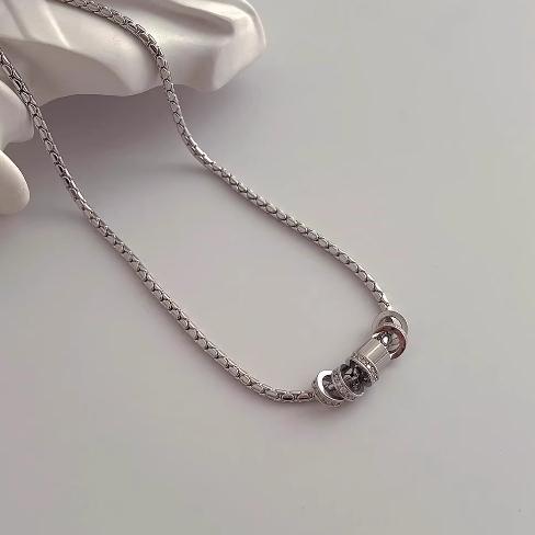 【Mainstream.K】メンズ レディース シルバー 925銀 ピカピカ 鎖骨 華奢 6連リング トレンディ 可愛い アクセサリー 贈り物 40/45/50cm ペンダント ネックレス_6