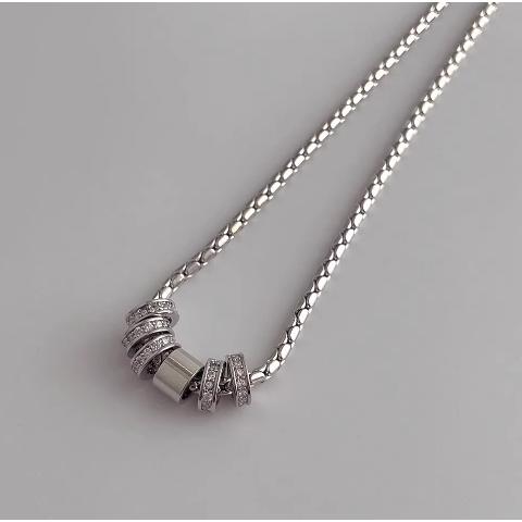 【Mainstream.K】メンズ レディース シルバー 925銀 ピカピカ 鎖骨 華奢 6連リング トレンディ 可愛い アクセサリー 贈り物 40/45/50cm ペンダント ネックレス_9