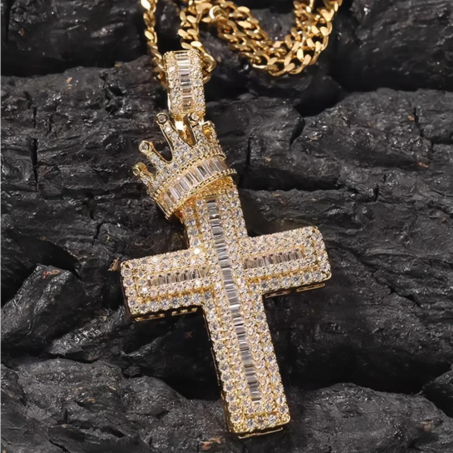 【Mainstream.K】2色展開 チタン鋼 王冠 クラウン 十字架 クロス 60cm 小物 合成宝石 レディース メンズ アクセサリー プレゼント ギフト ペンダント ネックレス_1