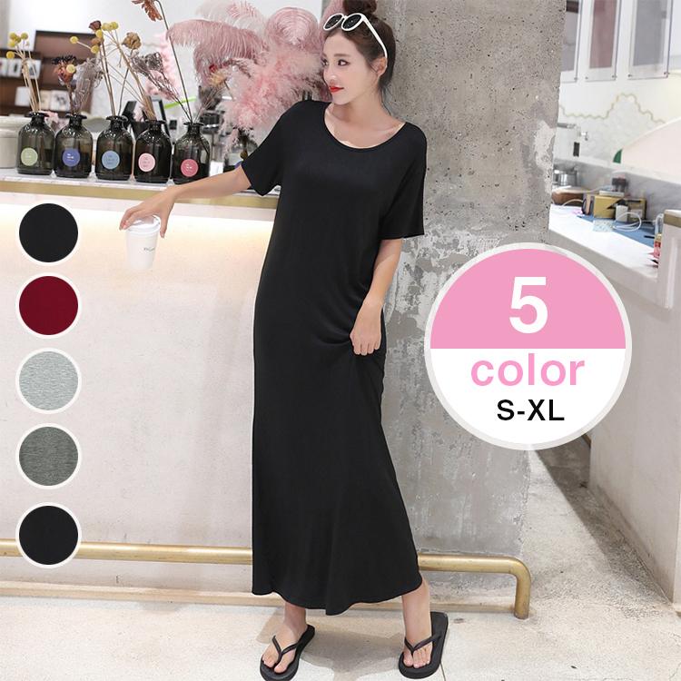 ワンピース レディース 春夏 半袖ワンピース 30代 キレイめ ロングワンピース 無地 Aラインワンピース ゆったり オシャレ 韓国風 通勤 着痩せ おすすめ