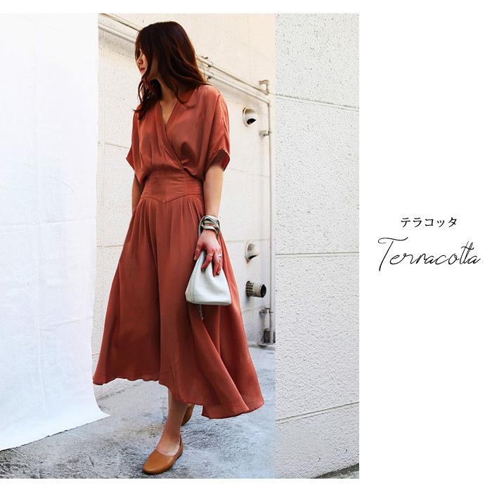 ワンピース レディース 秋 冬 秋冬 黒 ロング カシュクール マキシ Aライン ワンピ ミモレ テラコッタ カーキ ブラック 半袖 リゾート 海 プール 送料無料 Y5065 セレクトショップ Soul 通販 Yahoo ショッピング