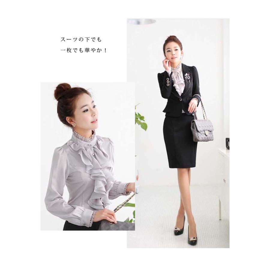 襟 フリル ブラウス シャツ レディース ワイシャツ Yシャツ フォーマル ビジネス スーツ ブラック サテン 長袖 シフォン オフィス 春 夏 春夏 送料無料 Y6106 セレクトショップ Soul 通販 Yahoo ショッピング