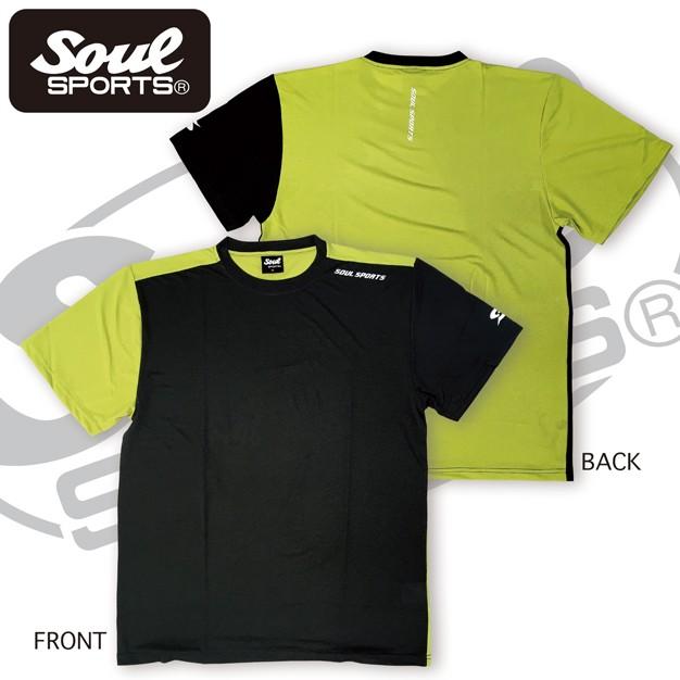 ドライ 半袖 Tシャツ 軽量 アシンメトリー 切替 SOUL SPORTS 黒×レッド