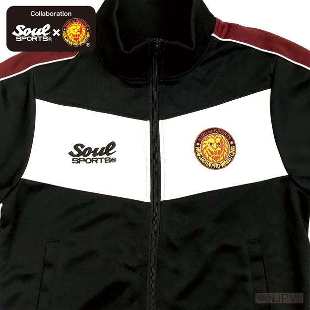 上下セット 新日本プロレス × SOUL SPORTS ジャージ セットアップ V切替 脇ライン 黒/ネイビー