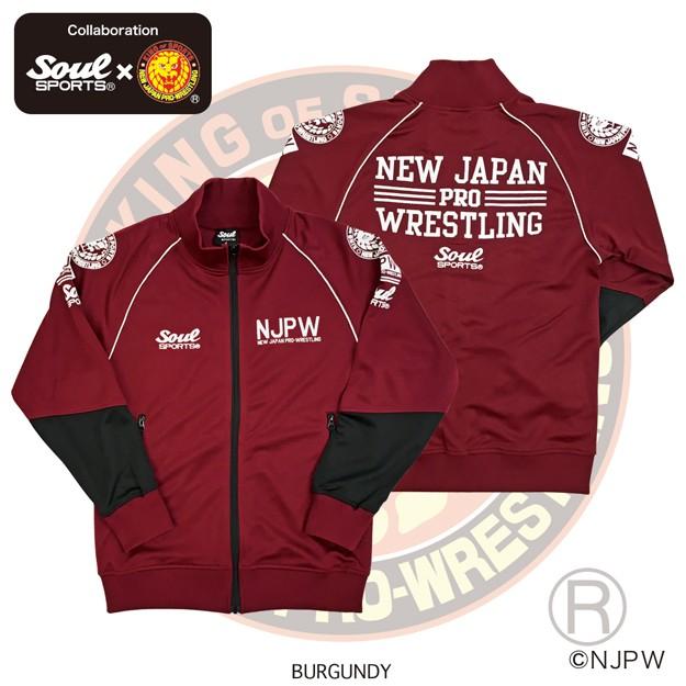 上下セット 新日本プロレス × SOUL SPORTS ジャージ セットアップ 白ロゴ 袖切替 黒/バーガンディー njpw｜soul-sports｜03