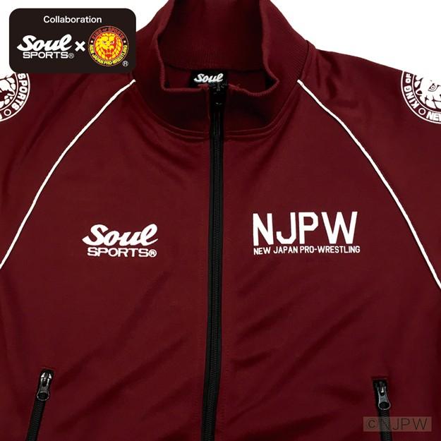 上下セット 新日本プロレス × SOUL SPORTS ジャージ セットアップ 白ロゴ 袖切替 黒/バーガンディー njpw｜soul-sports｜10