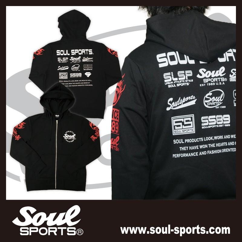 集合ロゴ デザイン ファイヤーロゴ スウェット ジップパーカー SOUL