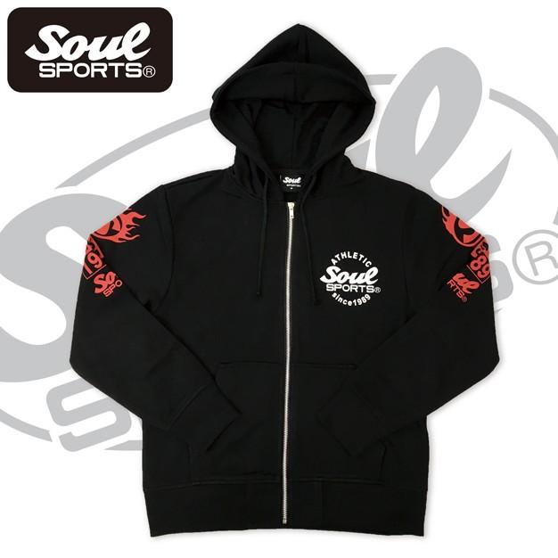 集合ロゴ デザイン ファイヤーロゴ スウェット ジップパーカー  SOUL SPORTS オリジナル ソウルスポーツ　ブラック |  | 03