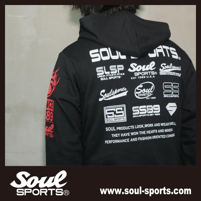 集合ロゴ デザイン ファイヤーロゴ スウェット ジップパーカー  SOUL SPORTS オリジナル ソウルスポーツ　ブラック |  | 09