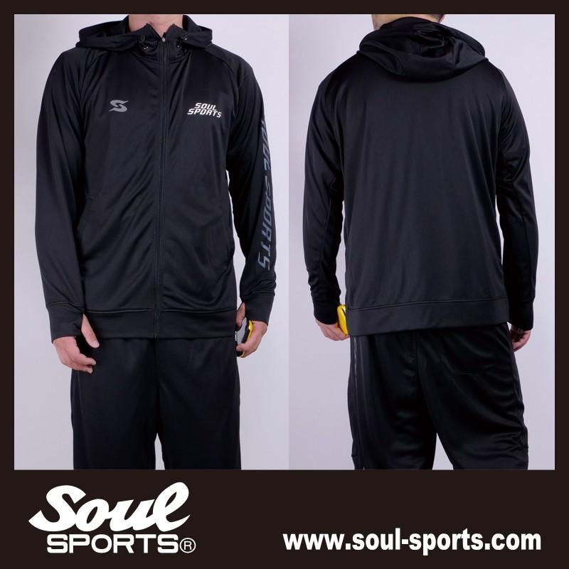 ドライ素材 「S」マーク 反射ロゴ 指穴 長袖 ジップパーカー トレーニング ラッシュガード  SOUL SPORTS オリジナル ソウルスポーツ　ブラック |  | 07
