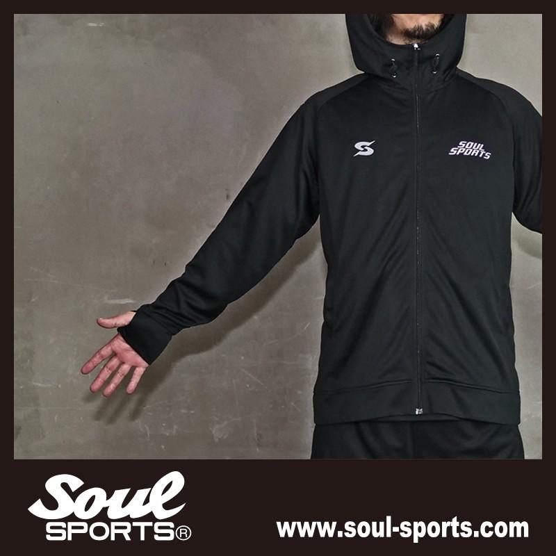 ドライ素材 「S」マーク 反射ロゴ 指穴 長袖 ジップパーカー トレーニング ラッシュガード  SOUL SPORTS オリジナル ソウルスポーツ　ブラック |  | 08