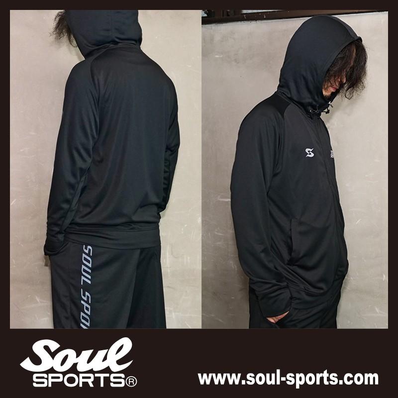 ドライ素材 「S」マーク 反射ロゴ 指穴 長袖 ジップパーカー トレーニング ラッシュガード  SOUL SPORTS オリジナル ソウルスポーツ　ブラック |  | 09