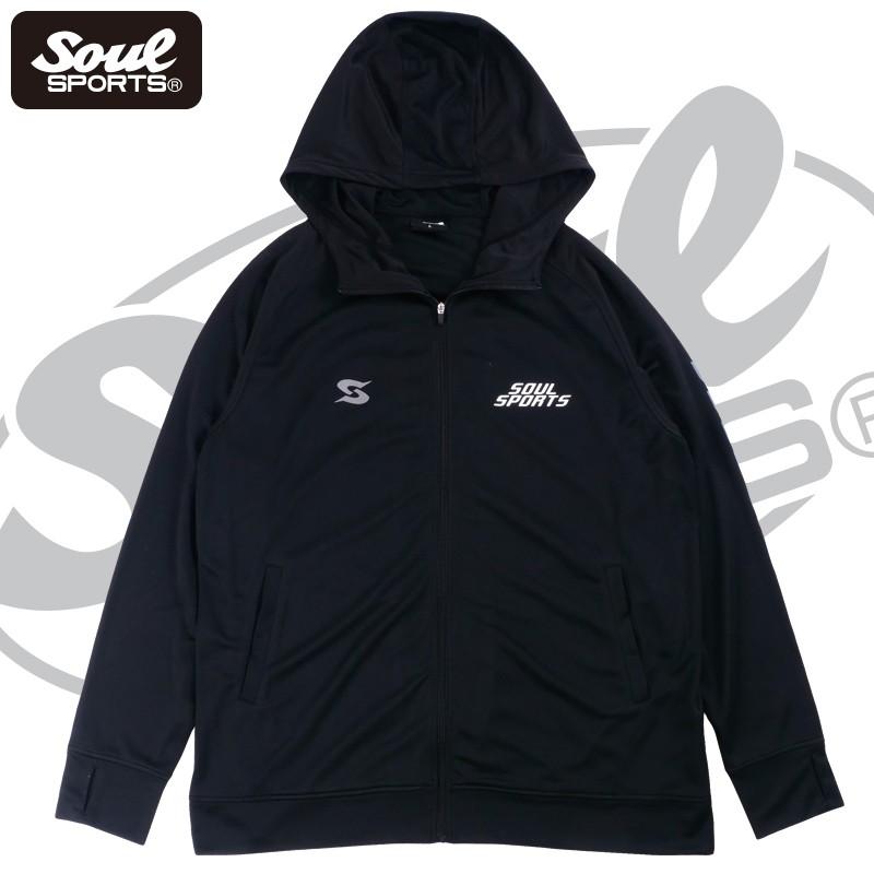 ドライ素材 「S」マーク 反射ロゴ 指穴 長袖 ジップパーカー トレーニング ラッシュガード  SOUL SPORTS オリジナル ソウルスポーツ　ブラック |  | 02