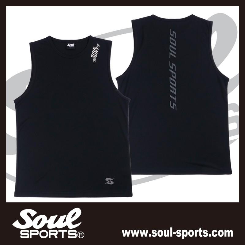 ドライ素材 「S」マーク 反射ロゴ ノースリーブ タンクトップ トレーニング  SOUL SPORTS オリジナル ソウルスポーツ　ブラック |  | 01