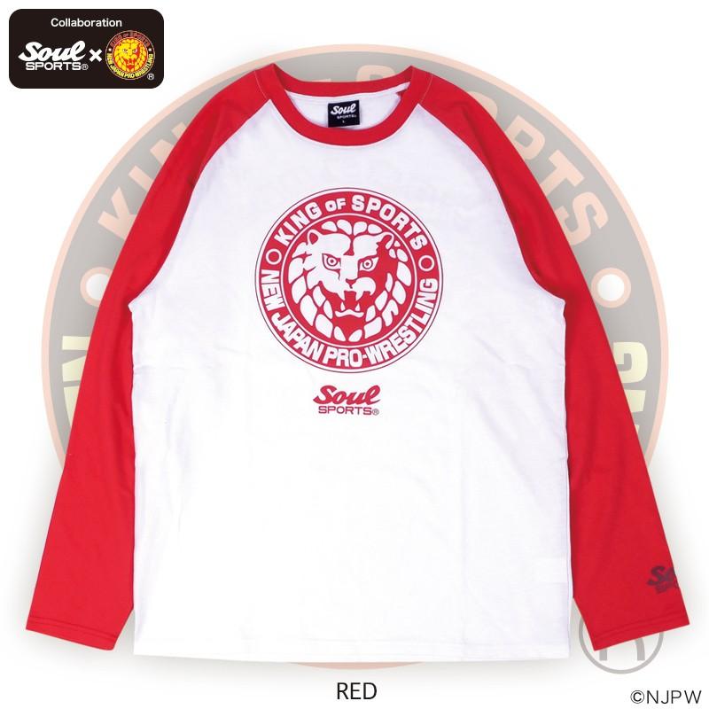 クラシック ロゴ ライオンマーク 長袖 ラグラン Tシャツ 綿100％  新日本プロレス × SOUL SPORTS コラボ ソウルスポーツ　レッド/ブラック |  | 03
