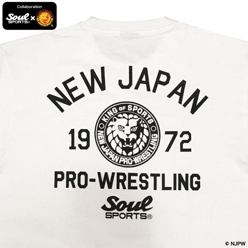 大判 ライオンマーク スクエアロゴ 半袖 Tシャツ 綿100% モノクロ NJPW　新日本プロレス × SOUL SPORTS コラボ ソウルスポーツ　ブラック/ホワイト｜soul-sports｜07